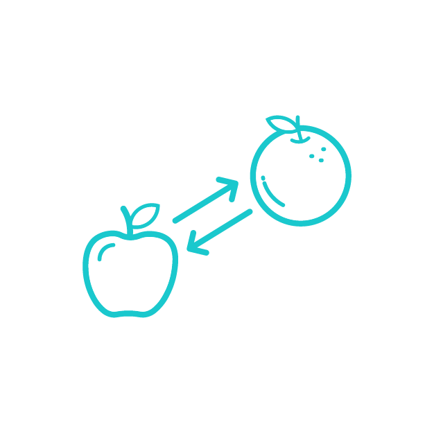 A line icon of an apple and a banana with FME Integration Platform capabilities.